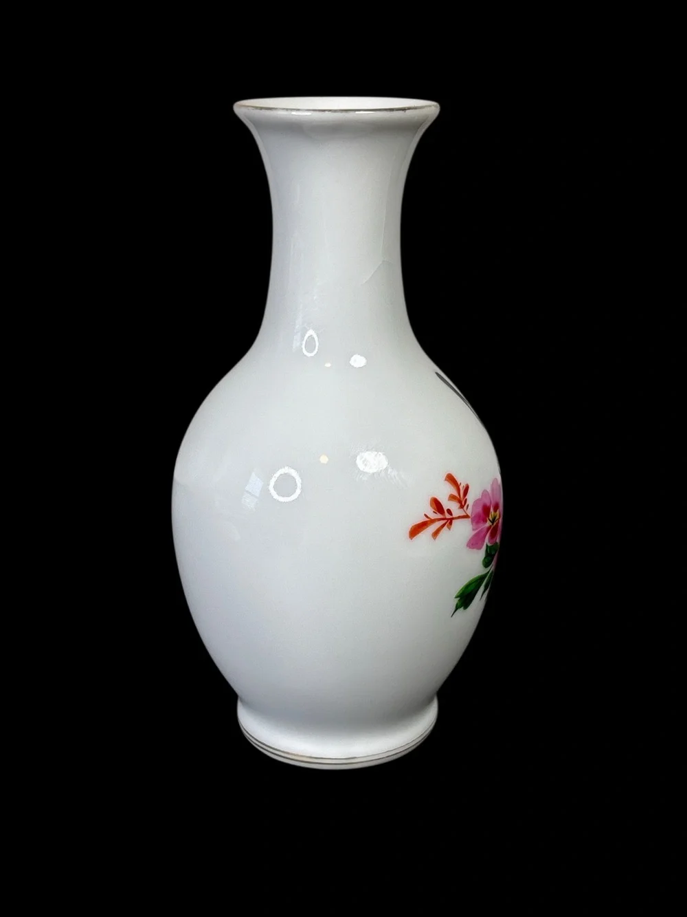Vintage Chinese White Floral Bird Ceramic Bud Vase